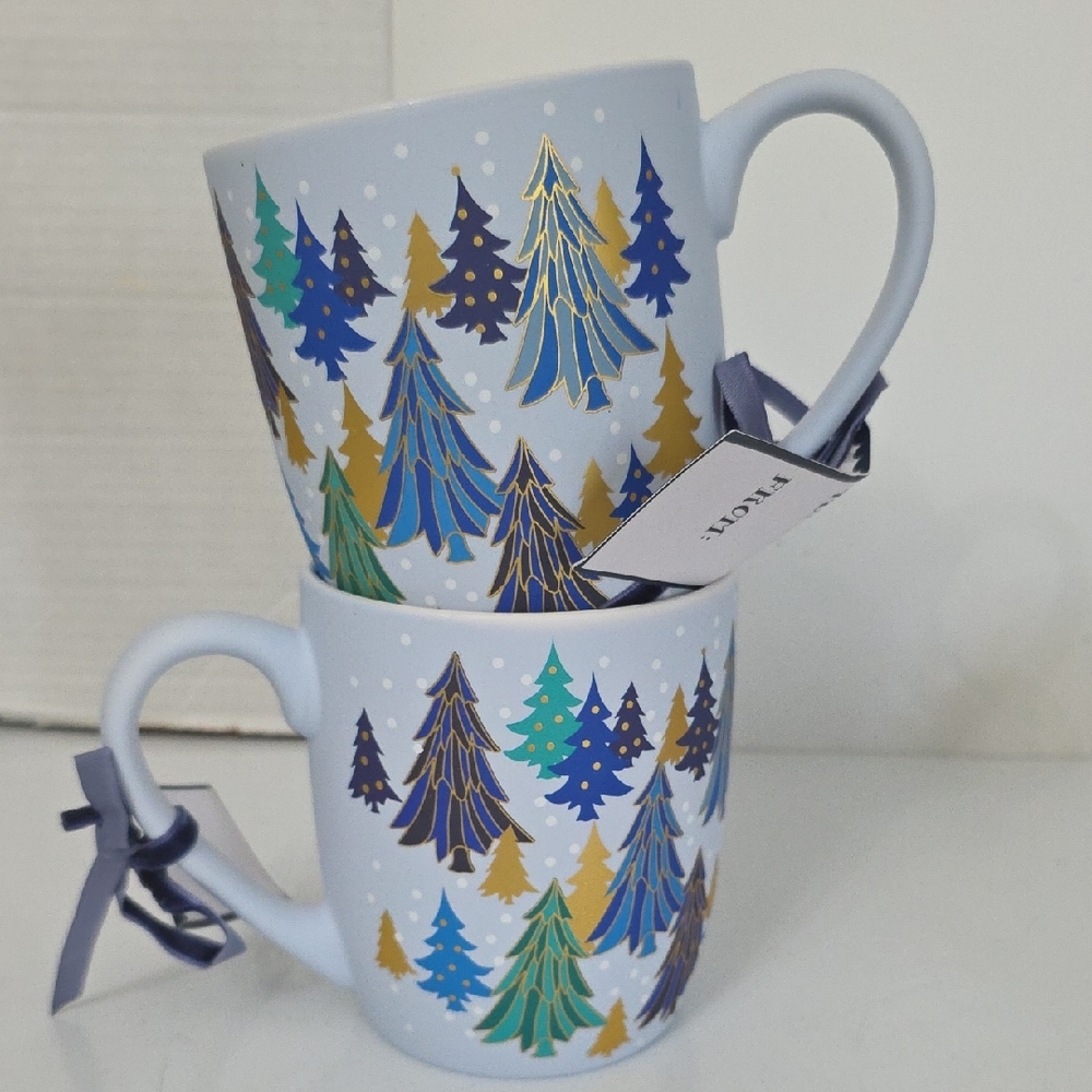 Festive Blue Winter Tree Ceramic Mug - Unbranded